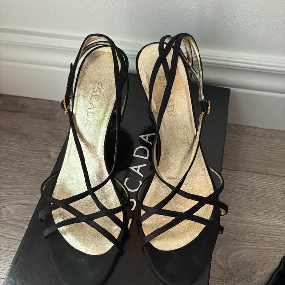 Escada Black Satin Strappy Heels – Size 38 – In Box - Picture 1 of 5